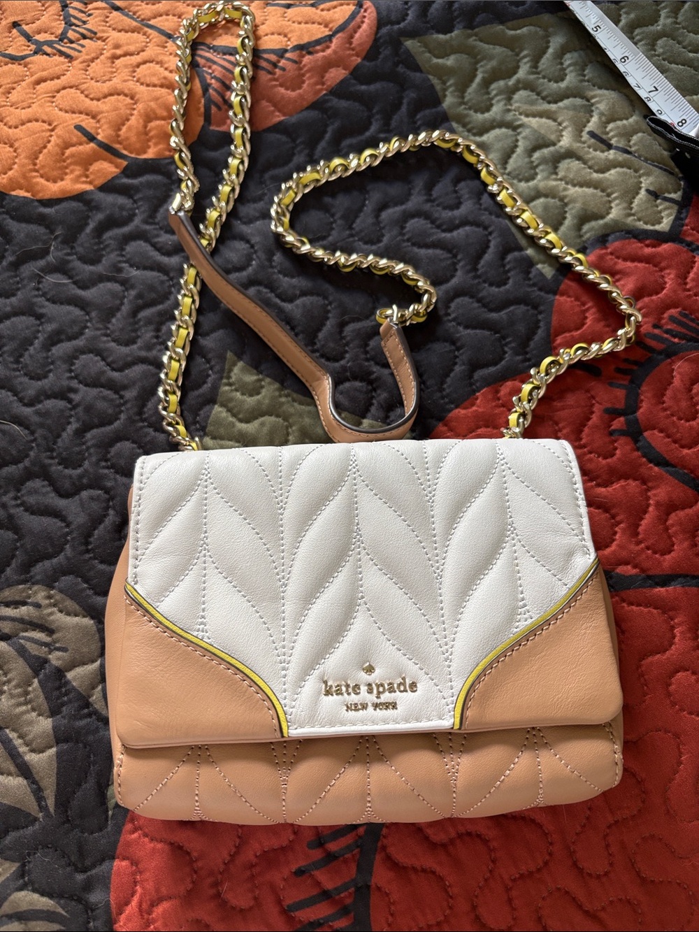 kate spade White and Peach Quilted Leather Chain Crossbody